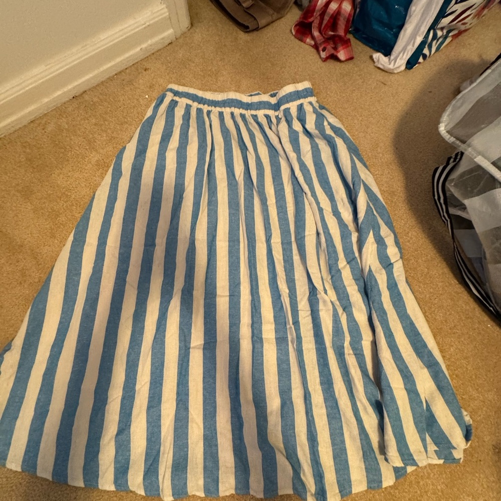 A New Day Blue Midi A-Line Skirt with Pleats for Casual Wear